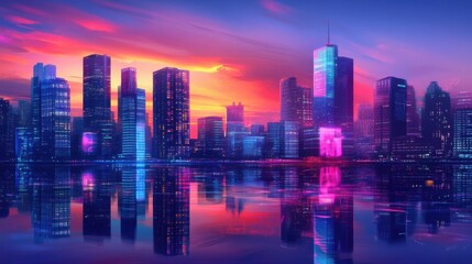 Reflective skyscrapers, business office buildings.