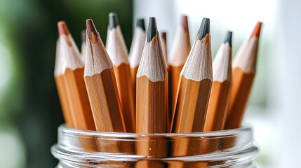 Vibrant artist pencils stand neatly in a glass jar, ready for creative expression