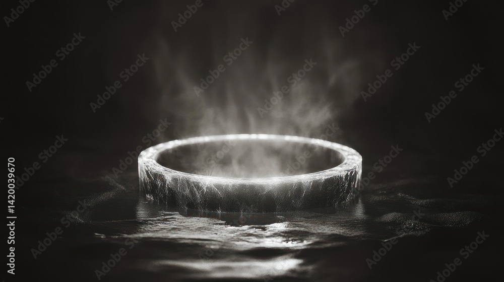 Poster a glowing ring shape with mist emerging from within its core