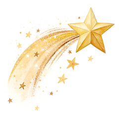 Watercolor A golden shooting star with a sparkling trail against isolated on transparent background © SAYEDA