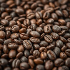 Fototapeta premium Close-up of roasted coffee beans, rich brown hues, textured surface, dark background, food
