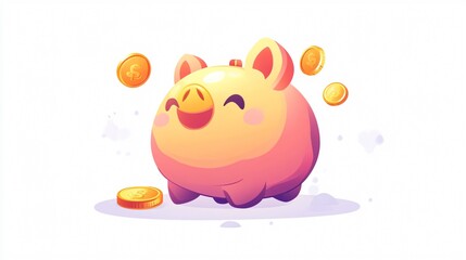 Fototapeta premium Piggy Bank with Coin Vector Illustration for Savings and Investment Concept