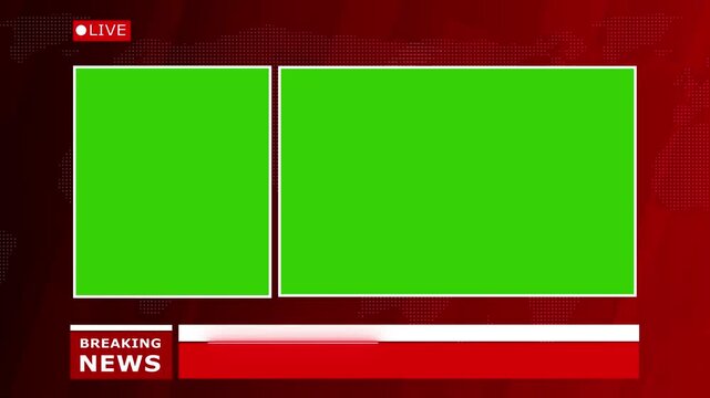 Breaking news green screen mockup with Lower third, green screen reporting breaking news in tv channel studio, news in broadcasting studio with green screen livet text with lower third bar animation