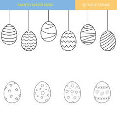Painted Easter eggs set, customizable stroke, vector, illustration