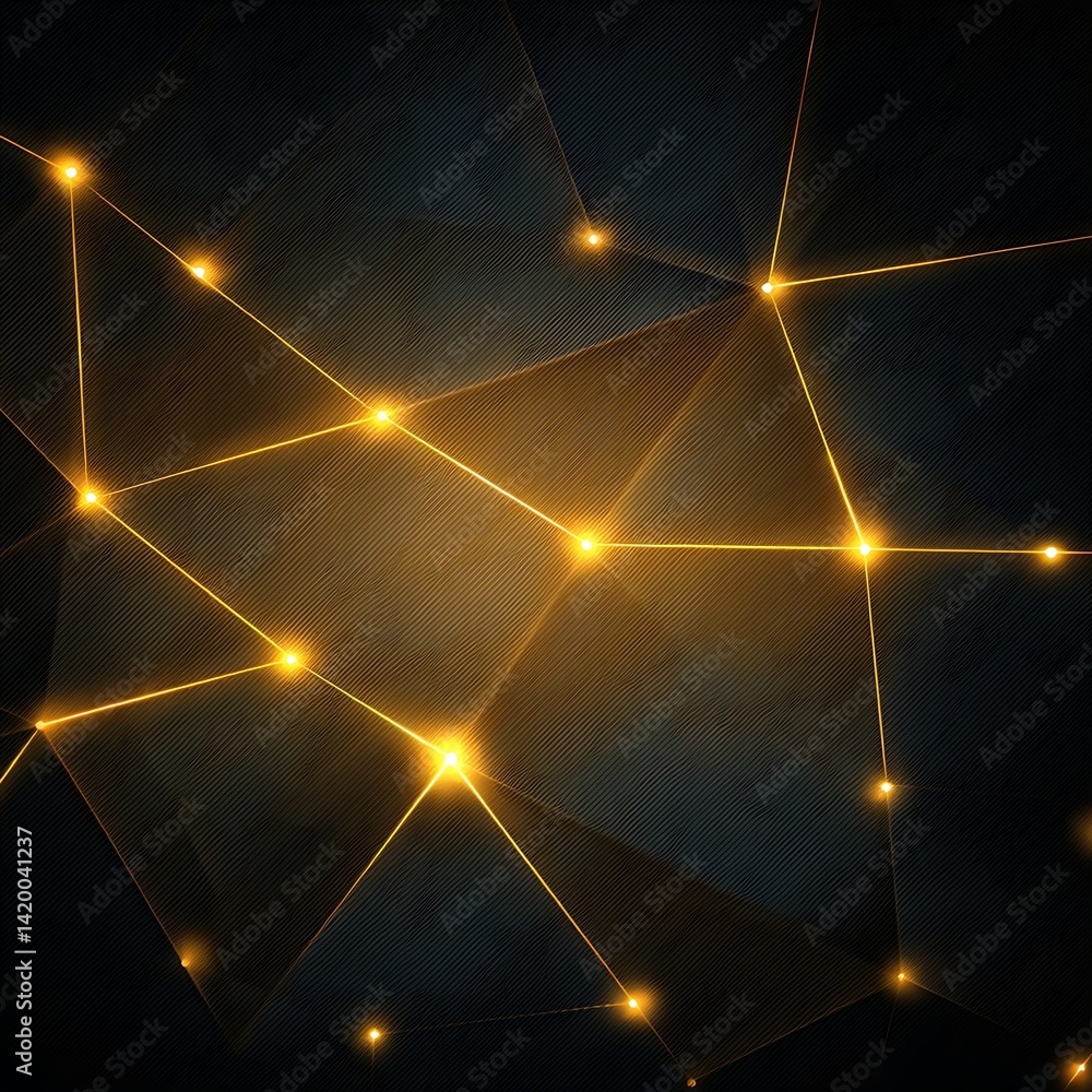 Poster constellation network illuminating interconnected digital data points on dark textured canvas backdr