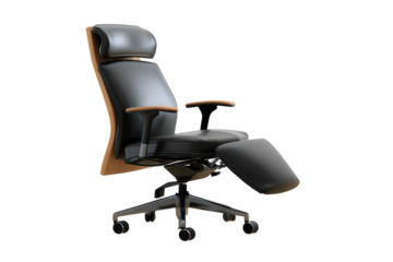Ergonomic Excellence: A Luxurious Black Leather Office Chair with Extended Leg Rest for Ultimate Comfort and Support in Modern Workspace.