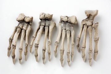 Four Skeletal Hands Arranged on White Background: A Study in Anatomy