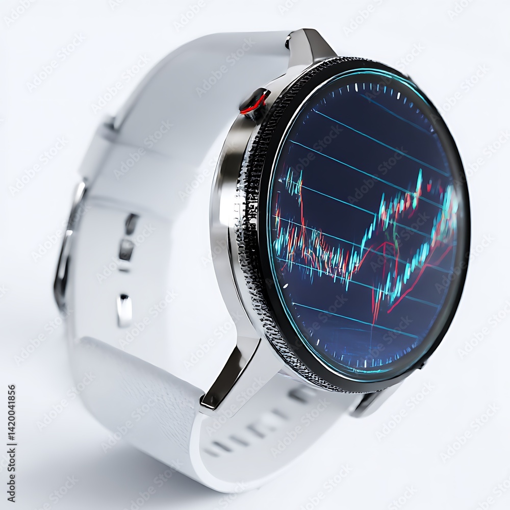 Poster modern smartwatch displaying stock market data graph