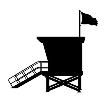 black lifeguard tower silhouette on white clip art preview