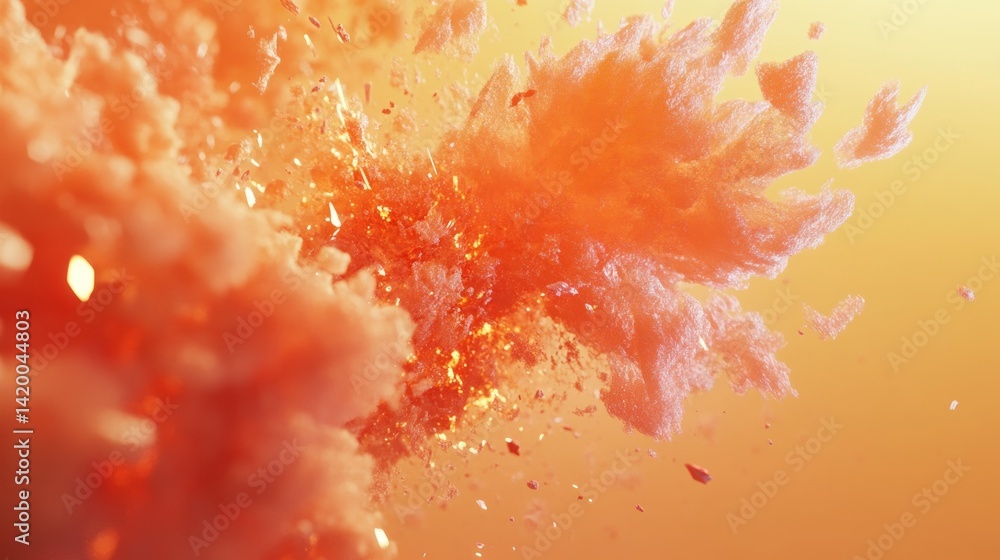 Poster an abstract orange explosion of textured clouds and shards