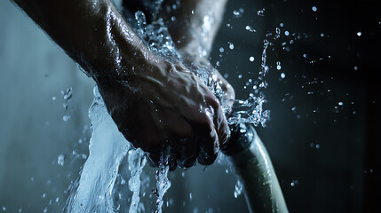 Plumber fixing burst pipe in basement. Featuring expertise and quick response