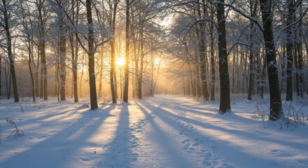 Naklejka premium Winter Forest at Sunrise - Photo