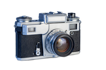 Classic vintage camera showcasing intricate design and craftsmanship in an isolated setting