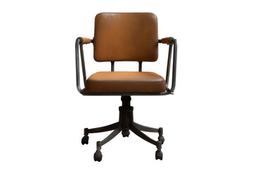 Industrial Chic: A Brown Leather Office Chair, Perfect for the Modern Workspace, Blending Comfort and Style with a Touch of Vintage Appeal.