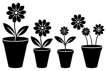 set of flower pot vector silhouette illustration isolated on white background