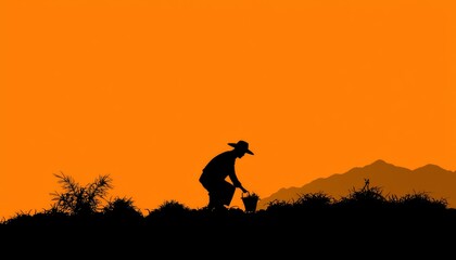 Silhouette of farmer at sunset (1)