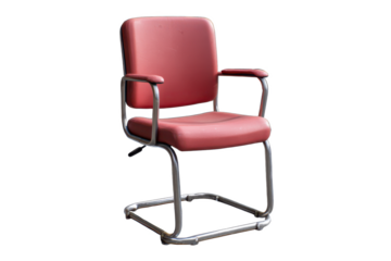 Retro Comfort: A Red Leather Office Chair with Chrome Frame, Exuding Vintage Charm and Timeless Design on a Sleek Black Backdrop.