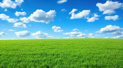 Beautiful sunny day over a green field and blue sky