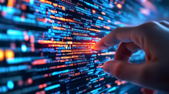 Hands of a software engineer debugging code in an open-source project at night in a tech workspace