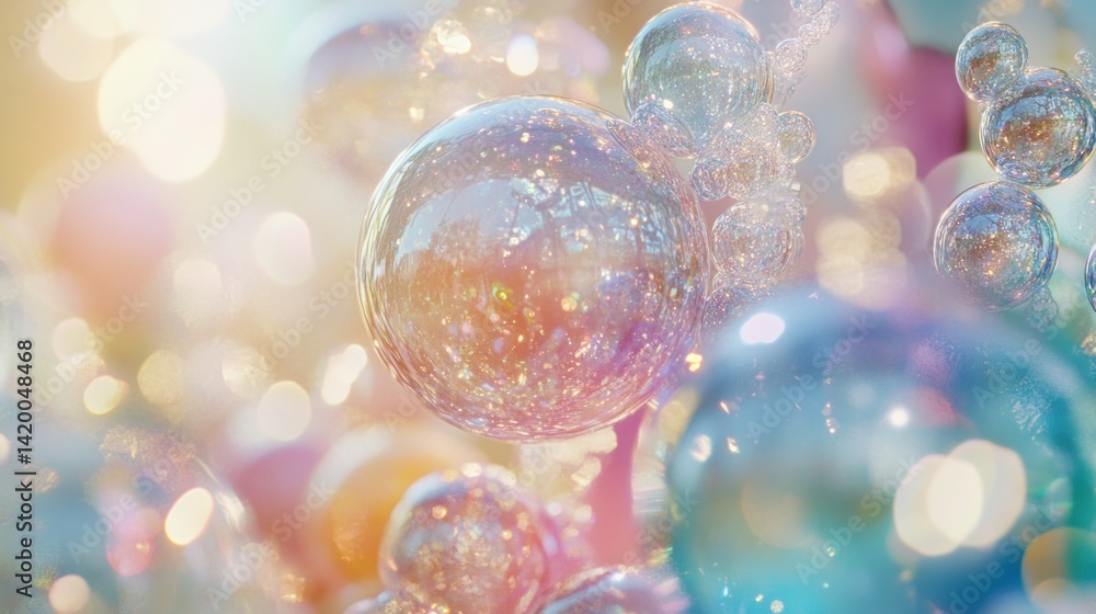 Poster beautiful iridescent bubbles floating creating an artistic and vibrant atmosphere