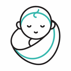 new born baby sleep line art vector icon with white background