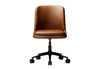 Supple Leather Comfort: A modern office chair in rich brown leather, inviting productivity and relaxation on black background.