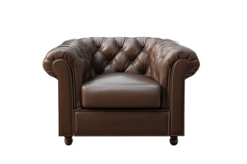 Fototapeta premium The Epitome of Comfort: A Luxurious Brown Leather Chesterfield Armchair, Promising Relaxation and Timeless Style for Your Home or Office Space.