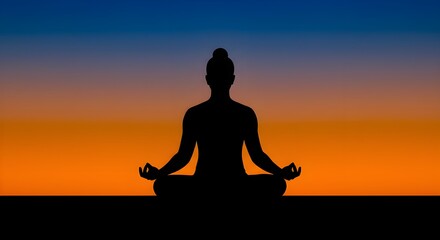 A clean black silhouette of a person meditating in a yoga pose against a gradient background, symbolizing focus, clarity, and inner balance.