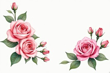 Delicate watercolor roses & buds, soft pastel hues, image, texture, petal