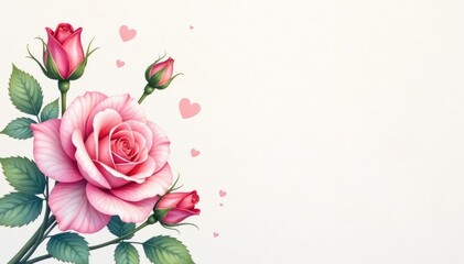 Delicate watercolor roses & buds, soft pastel hues, leaves, wallpaper, seamless