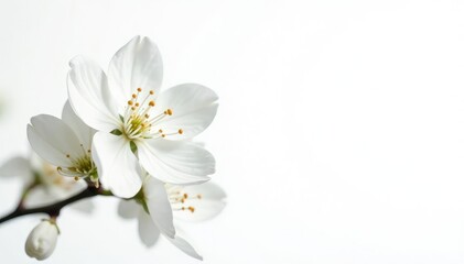 Fototapeta premium Delicate white blossoms against pure white background , floral design, bloom, spring