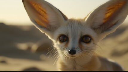 Obraz premium Close-up of a Fennec Fox with Large Ears in Desert Landscape