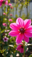 Fototapeta premium Delicate pink flower, serene garden setting, soft light, quiet, serene