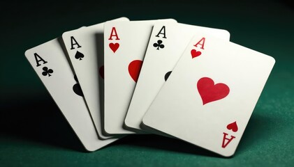 Fototapeta premium Four aces fanned out, showing intricate details , photography, detail, jack