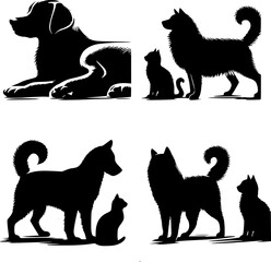 Group of dogs various poses vector silhouettes collection ,dog pose