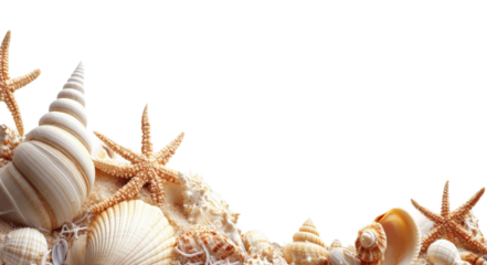 Collecting seashells and starfish at the beach oceanfront nature isolated on transparent background