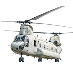 Watercolor Chinook helicopter  twin engine isolated on transparent background