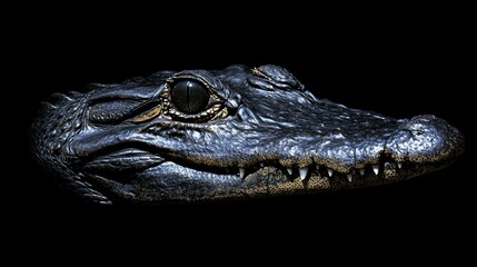 Obraz premium A close portrait of a crocodile head with intense focus