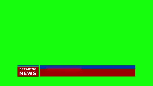 breaking news lower third on green screen, breaking news lower third live breaking news background, green screen and seamless looping ticker with blank text boxes, breaking news graphics video