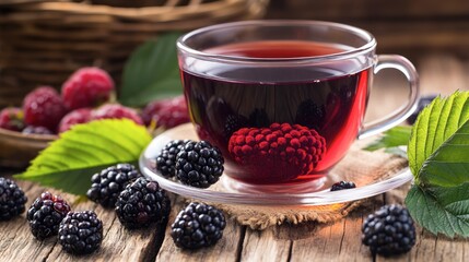Refreshing Herbal Tea with Berries and Natural Elements in Focus