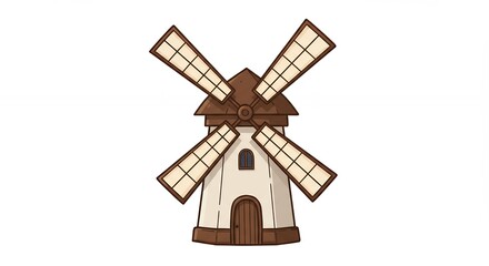 Charming cartoon windmill illustration rustic countryside energy theme