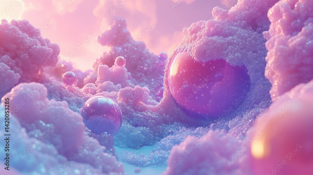 Poster this image portrays a fantasy landscape with abstract soft shapes