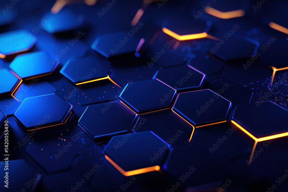 Poster high tech hexagonal pattern with glowing edges creates futuristic atmosphere