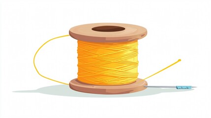 Spool of Thread and Sewing Needle Vector Illustration