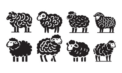  Simple black drawn sheep icon set silhouette, vector illustration