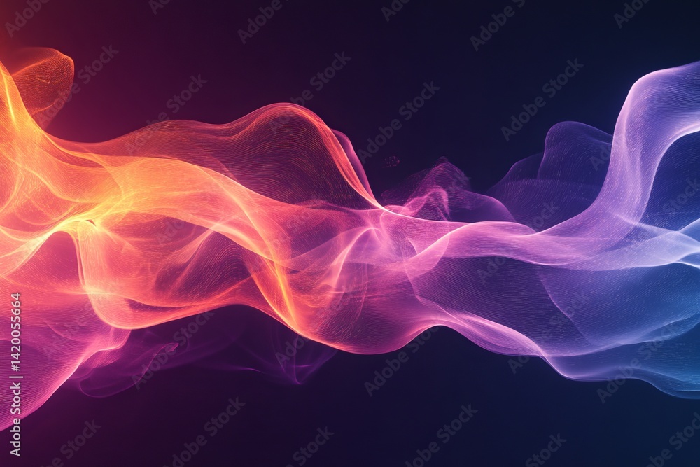 Poster dynamic waves in vibrant colors create a striking visual effect on a dark background