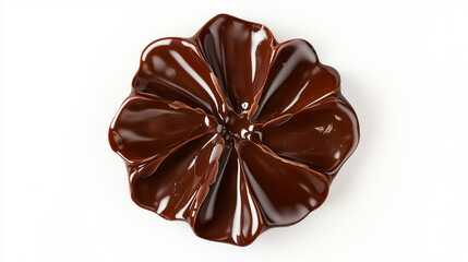 Obraz premium Melted creamy chocolate flower top view isolated on white background.