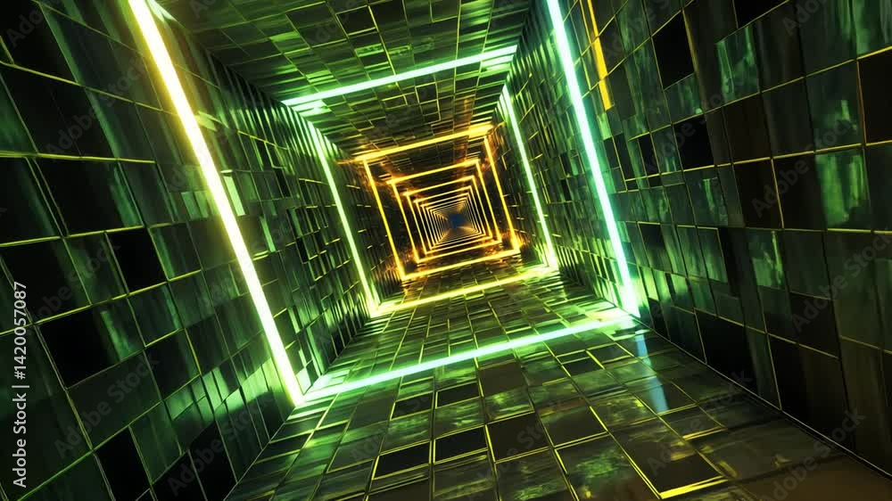 Poster hypnotic color changing square tunnel creating a sense of depth and immersion
