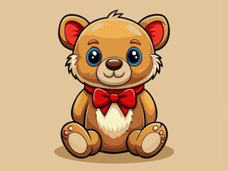 Obraz premium A professional vector of a cute plush teddy bear with a red bowtie, placed on a solid beige background