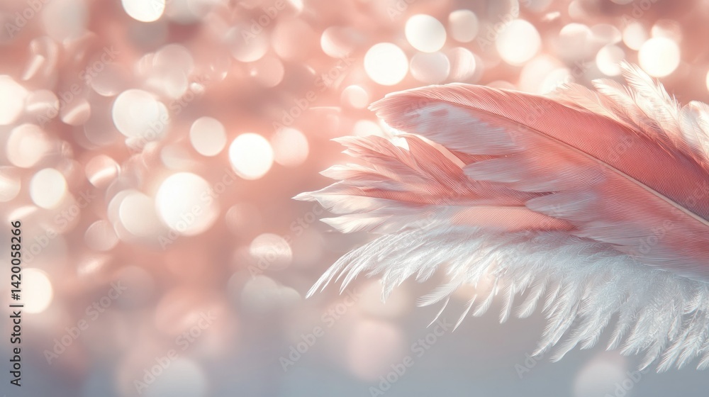 Poster A soft pink feathered detail with bokeh lights in background